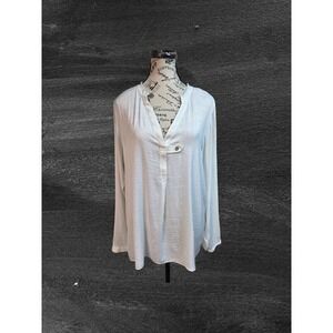 Anthropologie Dolan Left Coast White V-Neck Tunic Blouse L Shirred V-Neck Top